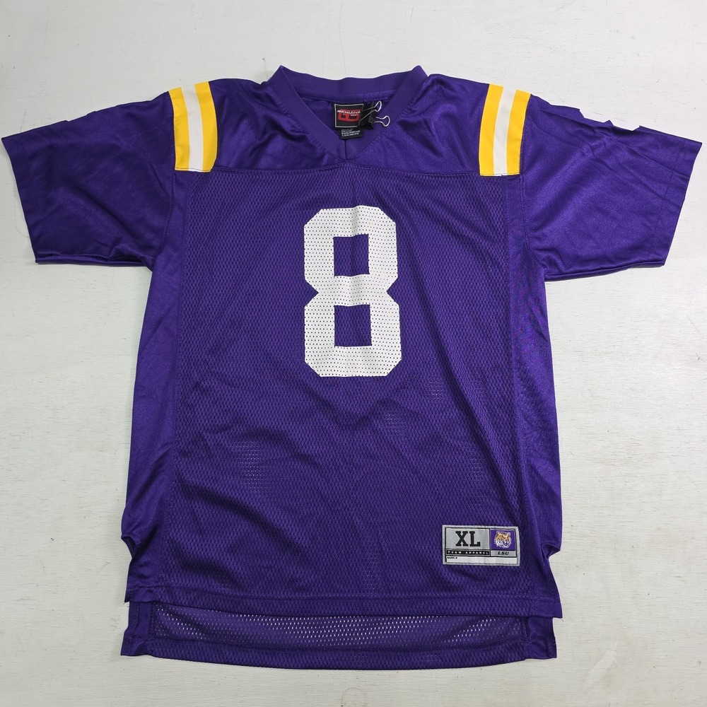 LSU Tigers #8 Football Youth Boys Sz XL (18-20) Purple Mesh Jersey NCAA EUC